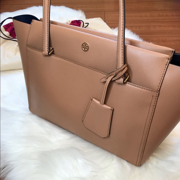 Tory Burch Small Parker Leather Tote Cardamom Navy - Picture 8 of 8